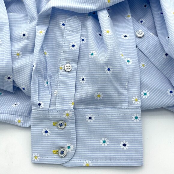 Talbots Classic Cotton Button-Front Shirt Daisy Stripe XL NWT - Picture 7 of 9